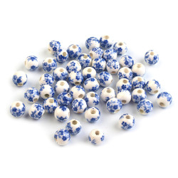 Mărgele porțelan, motiv floral, ø6 mm - Albastru safir (10 Bucăți)