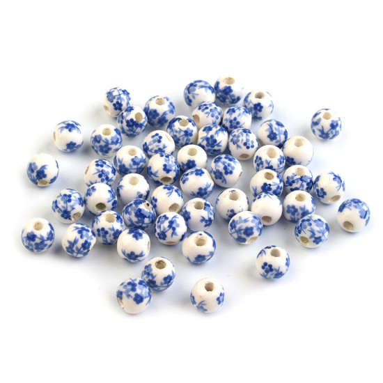 Mărgele porțelan, motiv floral, ø6 mm - Bleu gheață (10 Bucăți) Mărgele porțelan, motiv floral, ø6 mm - Bleu gheață (10 Bucăți)