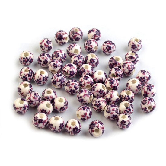 Mărgele porțelan, motiv floral, ø6 mm - Bleu gheață (10 Bucăți) Mărgele porțelan, motiv floral, ø6 mm - Bleu gheață (10 Bucăți)