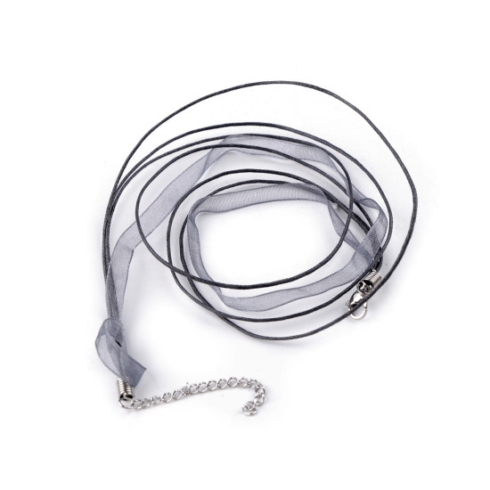Bază colier organza și șnur cerat, 43 cm - Alb (2 Bucăți) Bază colier organza și șnur cerat, 43 cm - Alb (2 Bucăți)