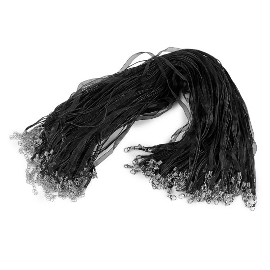Bază colier organza și șnur cerat, 43 cm - Alb (2 Bucăți) Bază colier organza și șnur cerat, 43 cm - Alb (2 Bucăți)