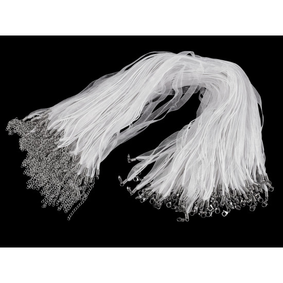 Bază colier organza și șnur cerat, 43 cm - Alb (2 Bucăți) Bază colier organza și șnur cerat, 43 cm - Alb (2 Bucăți)