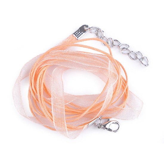 Bază colier organza și șnur cerat, 43 cm - Alb (2 Bucăți) Bază colier organza și șnur cerat, 43 cm - Alb (2 Bucăți)