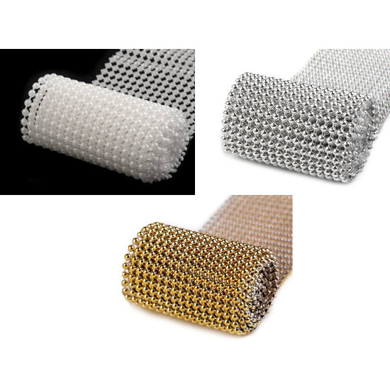 Bandă decorativă cu perle, lățime 50 mm - Alb sidefat (36 Metri) Bandă decorativă cu perle, lățime 50 mm - Alb sidefat (36 Metri)
