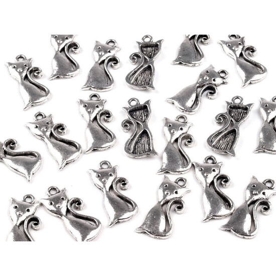 Pandantiv pisică, 12x25 mm - Platinum (5 Bucăți) Pandantiv pisică, 12x25 mm - Platinum (5 Bucăți)