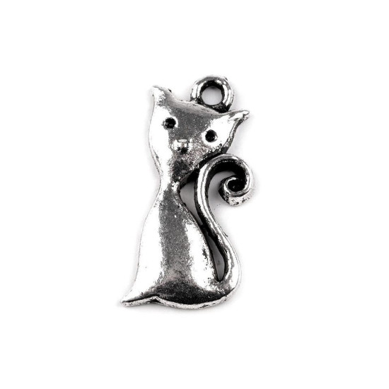 Pandantiv pisică, 12x25 mm - Platinum (5 Bucăți) Pandantiv pisică, 12x25 mm - Platinum (5 Bucăți)