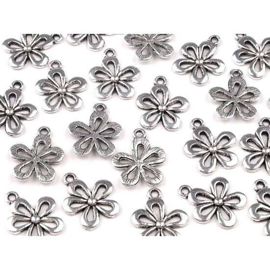 Pandantiv floare, 15x18 mm - Platinum (10 Bucăți) Pandantiv floare, 15x18 mm - Platinum (10 Bucăți)