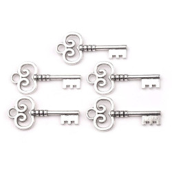 Pandantiv cheie, 19x40 mm - Platinum (5 Bucăți)