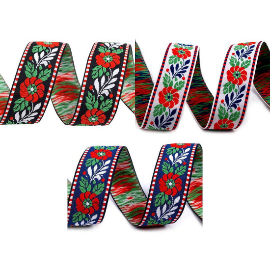Bandă cu motive tradiționale, lățime 25 mm - Albastru safir (25 Metri) Bandă cu motive tradiționale, lățime 25 mm - Albastru safir (25 Metri)