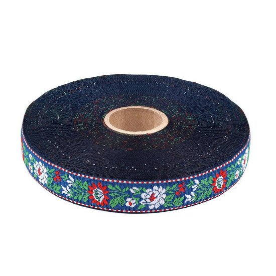 Bandă cu motive tradiționale, lățime 25 mm - Albastru safir (25 Metri) Bandă cu motive tradiționale, lățime 25 mm - Albastru safir (25 Metri)