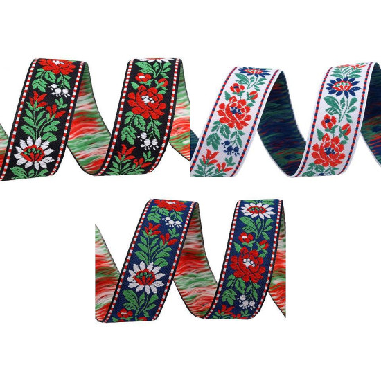 Bandă cu motive tradiționale, lățime 25 mm - Albastru safir (25 Metri) Bandă cu motive tradiționale, lățime 25 mm - Albastru safir (25 Metri)