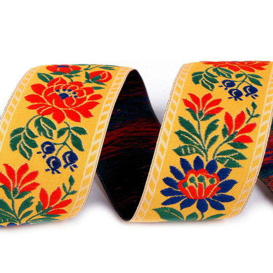 Bandă cu motive tradiționale, lățime 35 mm - Albastru delta (100 Metri) Bandă cu motive tradiționale, lățime 35 mm - Albastru delta (100 Metri)