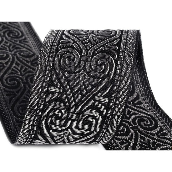 Panglică țesută tip jacquard, lățime 50 mm - Argintiu (20 Metri) Panglică țesută tip jacquard, lățime 50 mm - Argintiu (20 Metri)