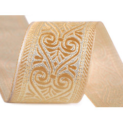 Panglică țesută tip jacquard, lățime 50 mm - Auriu deschis (1 Metru)
