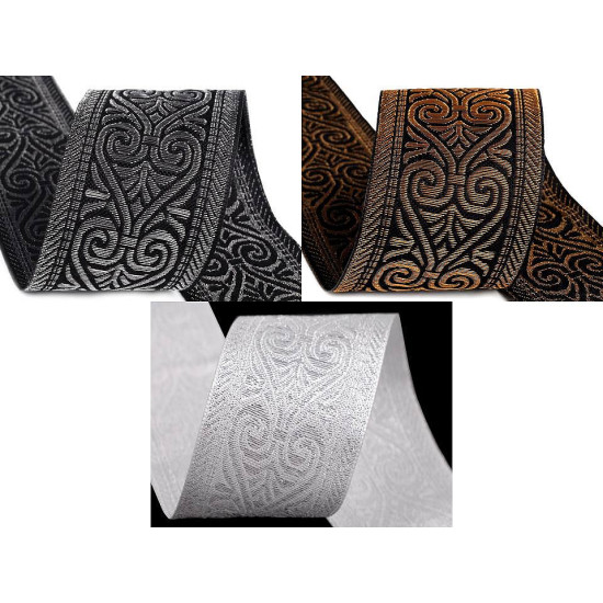 Panglică țesută tip jacquard, lățime 50 mm - Argintiu (20 Metri) Panglică țesută tip jacquard, lățime 50 mm - Argintiu (20 Metri)