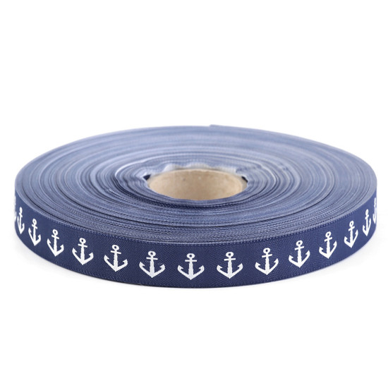 Panglică țesută, motiv ancore, 18 mm - Albastru berlin (100 Metri) Panglică țesută, motiv ancore, 18 mm - Albastru berlin (100 Metri)