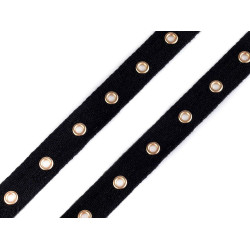 Bandă bumbac cu ocheți metalici, lățime 20 mm - Negru (1 Metru)