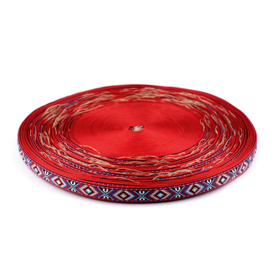 Panglică țesută, motiv indian, lățime 16 mm - Roșu (45 Metri) Panglică țesută, motiv indian, lățime 16 mm - Roșu (45 Metri)