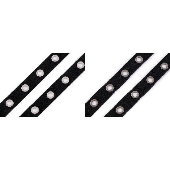 Bandă bumbac cu ocheți metalici, lățime 24 mm - Negru (27 Metri) Bandă bumbac cu ocheți metalici, lățime 24 mm - Negru (27 Metri)