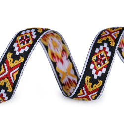 Bandă decorativă cu motiv indian, lățime 20 mm - Galben muștar (1 Metru)