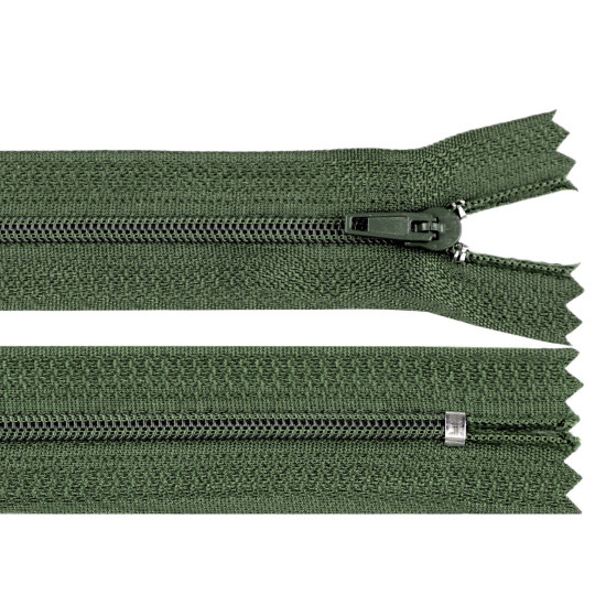 Fermoar spiralat nedetașabil no 3, lungime 18 cm - Verde kaki (10 Bucăți) Fermoar spiralat nedetașabil no 3, lungime 18 cm - Verde kaki (10 Bucăți)