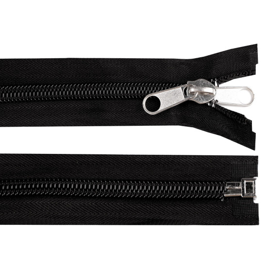 Fermoar spiralat nr. 10 cu cheita dublu tragator, lungime 220 cm - Negru (5 Bucăți) Fermoar spiralat nr. 10 cu cheita dublu tragator, lungime 220 cm - Negru (5 Bucăți)