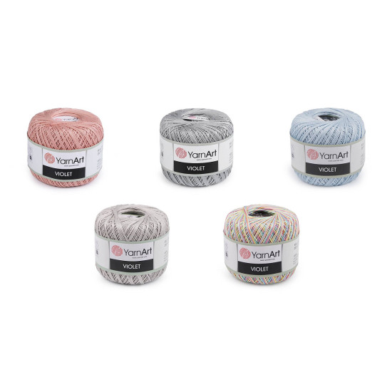 Fir de croșetat din bumbac violet, 50 g - Gri deschis (6 Bucăți) Fir de croșetat din bumbac violet, 50 g - Gri deschis (6 Bucăți)
