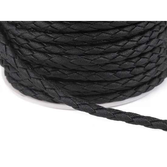 Șnur împletit piele ecologică, ø3 mm - Negru (5 Metri) Șnur împletit piele ecologică, ø3 mm - Negru (5 Metri)