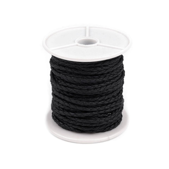 Șnur împletit piele ecologică, ø3 mm - Negru (5 Metri) Șnur împletit piele ecologică, ø3 mm - Negru (5 Metri)