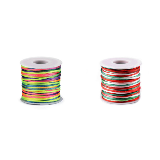 Șnur satinat curcubeu, ø2 mm - Multicolor (5 Bucăți) Șnur satinat curcubeu, ø2 mm - Multicolor (5 Bucăți)