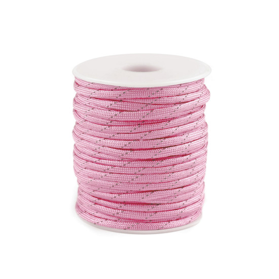 Cordelină paracord cu fir reflectorizant, ø4 mm - Roz (100 Metri) Cordelină paracord cu fir reflectorizant, ø4 mm - Roz (100 Metri)