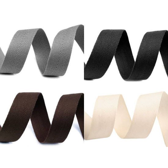Bandă din bumbac herringbone, lățime 25 mm - Gri neutral (200 Metri) Bandă din bumbac herringbone, lățime 25 mm - Gri neutral (200 Metri)