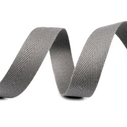 Bandă din bumbac herringbone, lățime 14 mm - Gri neutral (200 Metri)