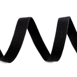 Bandă din bumbac herringbone, 10 mm - Negru (135 Metri)