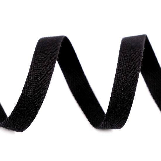 Bandă din bumbac herringbone, 10 mm - Negru (45 Metri) Bandă din bumbac herringbone, 10 mm - Negru (45 Metri)