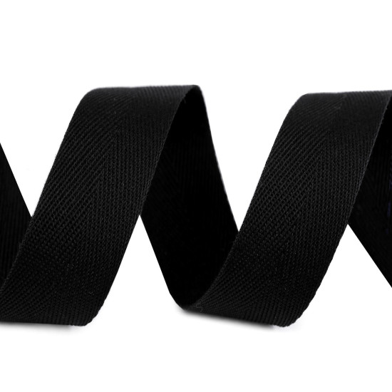 Bandă din bumbac herringbone, lățime 25 mm - Negru (90 Metri) Bandă din bumbac herringbone, lățime 25 mm - Negru (90 Metri)