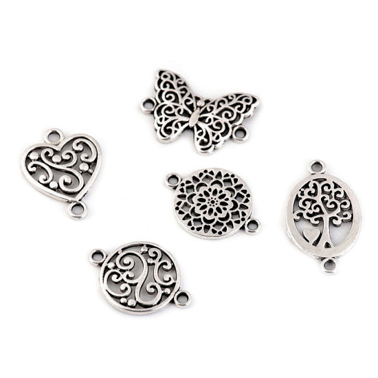 Ornamente metalice filigran - fluture, mandala, inimă, pom - Platinum (5 Bucăți)