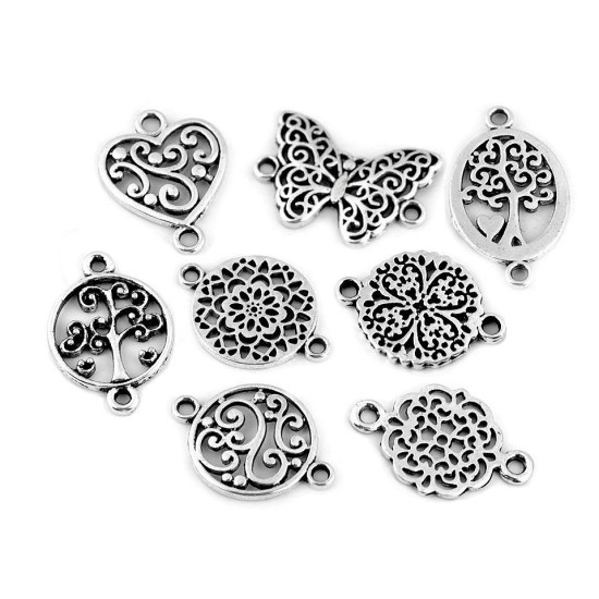Ornamente metalice filigran - fluture, mandala, inimă, pom - Platinum (5 Bucăți)
