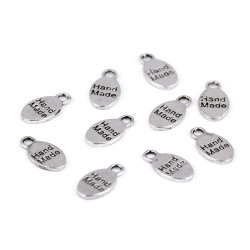 Pandantiv plăcuță ovală hand made, 8x15 mm - Platinum (10 Bucăți)