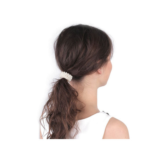Elastic de păr cu perle - Alb (1 Bucată) Elastic de păr cu perle - Alb (1 Bucată)