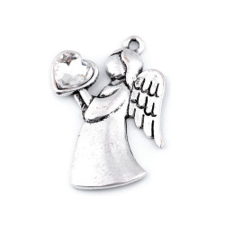 Pandantiv îngeraș cu inimioară, 24x36 mm - Cristal (1 Bucată)