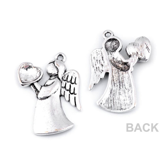 Pandantiv îngeraș cu inimioară, 24x36 mm - Cristal (1 Bucată) Pandantiv îngeraș cu inimioară, 24x36 mm - Cristal (1 Bucată)