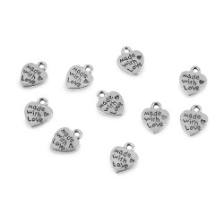 Pandantiv inimioară, 10x12 mm - Platinum (10 Bucăți)