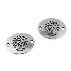 Accesoriu / ornament metalic pomul vieții, 17x22 mm - Platinum (4 Bucăți)