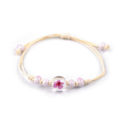 Brățară shamballa cu mărgele și floare - Roz (1 Bucată)