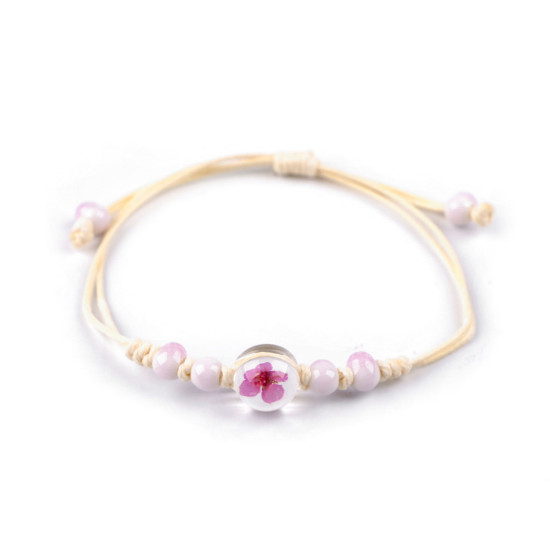 Brățară shamballa cu mărgele și floare - Roz (3 Bucăți)