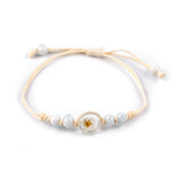 Brățară shamballa cu mărgele și floare - Alb (1 Bucată)