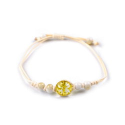 Brățară shamballa cu mărgele și floare - Galben deschis (1 Bucată)