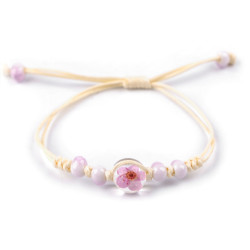 Brățară shamballa cu mărgele și floare - Roz deschis (1 Bucată)