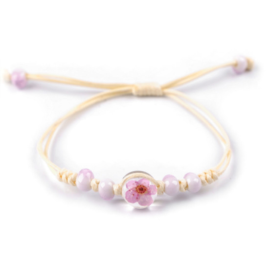 Brățară shamballa cu mărgele și floare - Roz (3 Bucăți)